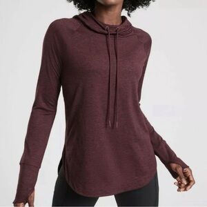 Athleta Uptempo Hoodie Large Maroon Black Auberge Hooded Pullover Sweater